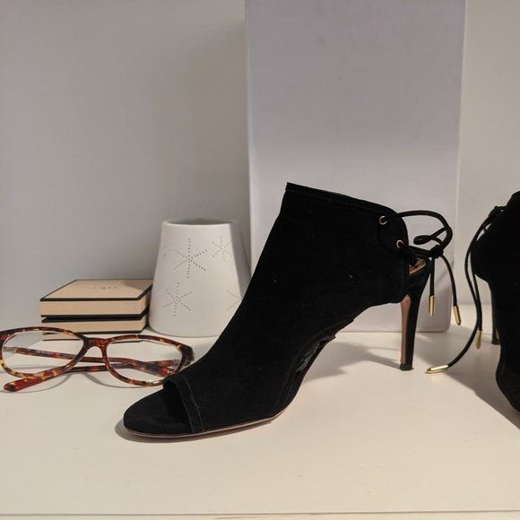 Aquazzura Mid-Heel Suede Sandals Heels in Black - Picture 9 of 15